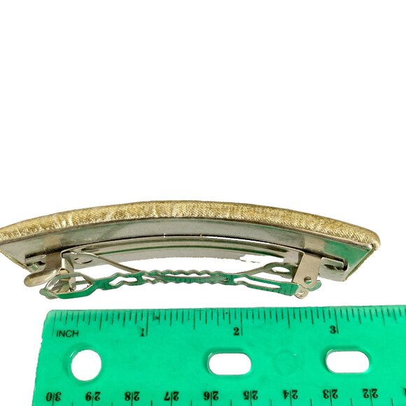 Vintage Gold Metallic Fabric Rectangle French Barrette 80s Leeza Long Hair 3.5" - Picture 7 of 7